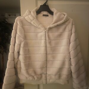 Shinestar Plush Hooded Teddy Jacket - Cream
